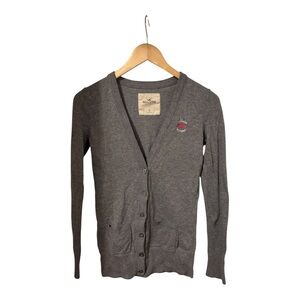 Hollister Women's Gray Long Sleeve Button Down Cardigan Sweater Pockets Small